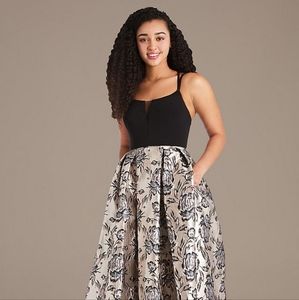 illusion v-neck floral brocade ball gown